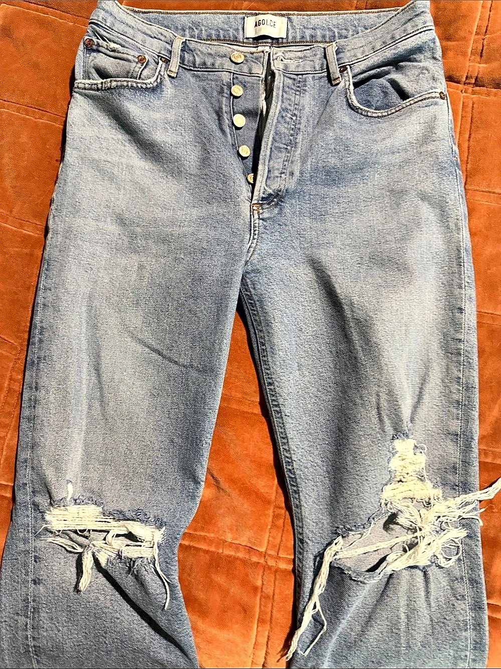 AGOLDE Distressed Straight Leg Jeans Blue Waist 28
